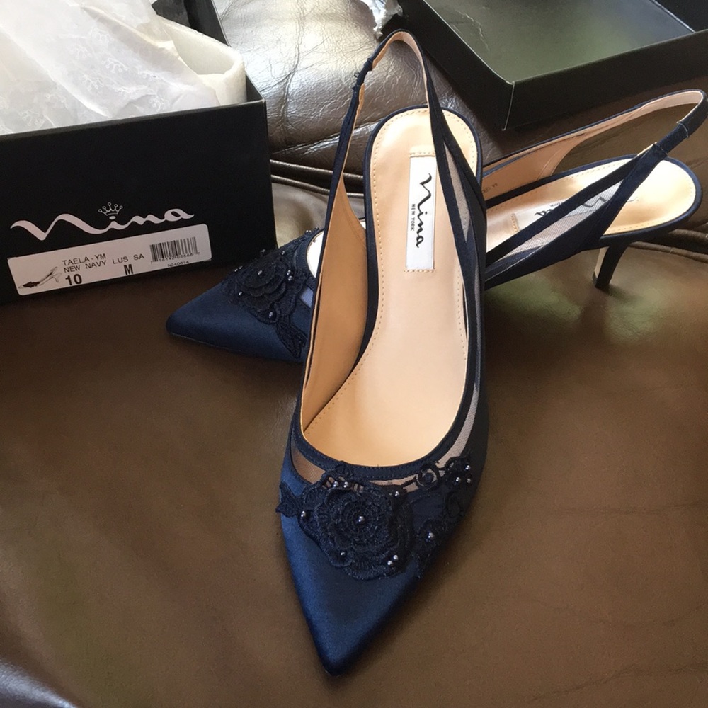 Nina Midnight Blue Floral Lace Heels